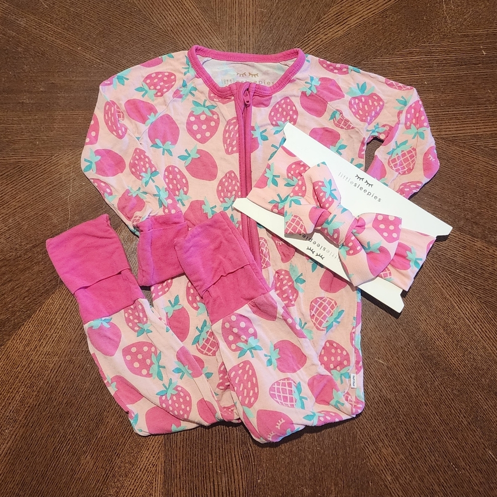 Little Sleepies Strawberries Zippy + Bow 3-6mo
